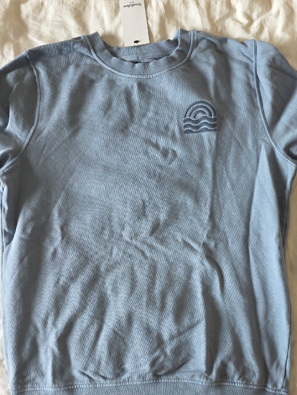 Goodfellow & Co Light Blue Crewneck Sweatshirt with Wave Embroidery